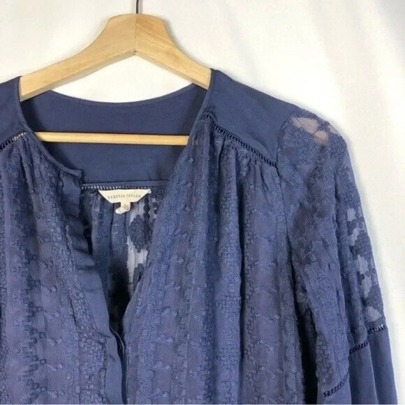 Rebecca Taylor Blue Embroidered Silk Long Sleeve Top 2 - Picture 4 of 4